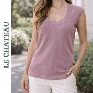 Le Château Mauve Knit Sleeveless Top Scoop Neck Stretch Size Large